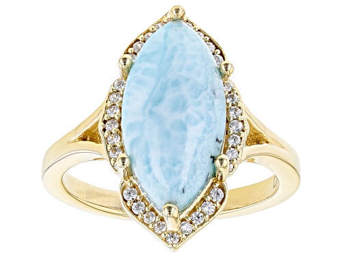 Photo of 16x8mm Marquise Larimar And 0.26ctw White Zircon 18k Yellow Gold Over Sterling Silver Ring - Size 9