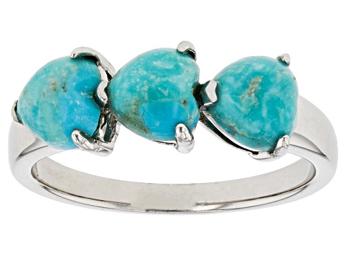 Photo of 6x6mm Heart Shaped Cabochon Turquoise Rhodium Over Sterling Silver 3-Stone Ring - Size 8