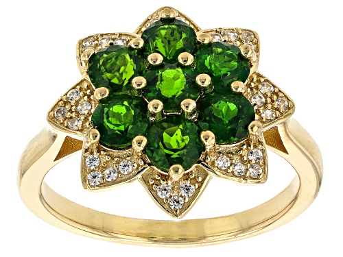 Photo of 1.61ctw Chrome Diopside And 0.21ctw White Zircon 18k Yellow Gold Over Sterling Silver Cluster Ring - Size 10