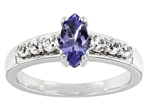Photo of .35ct Marquise Tanzanite With .42ctw Round White Zircon Rhodium Over Sterling Silver Ring - Size 8