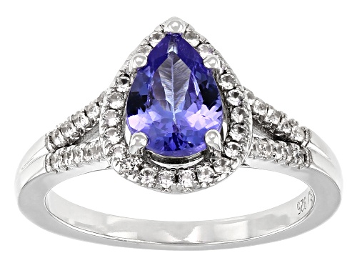 0.90ct Pear-Shaped Tanzanite With 0.27ctw Round White Zircon Rhodium Over Sterling Silver Ring - Size 9
