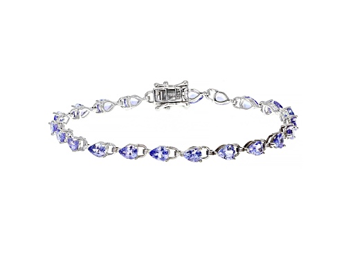5.25ctw Pear-shaped Tanzanite Rhodium Over Sterling Silver Bracelet - Size 8