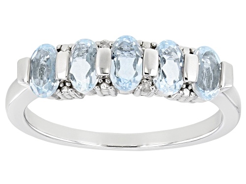 Photo of 0.85ctw Oval Aquamarine With 0.01ctw White Diamond Accent Rhodium Over Sterling Silver band Ring - Size 8