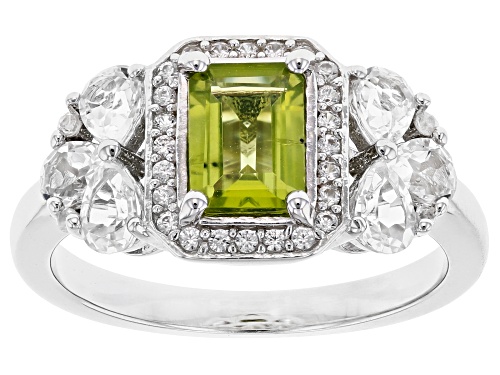 Photo of 0.94ct Manchurian Peridot(TM) With 0.46ctw White Topaz And 0.16ctw Zircon Rhodium Over Silver Ring - Size 8