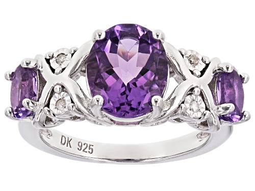 2.78ctw Oval Amethyst With 0.02ctw Round White Diamond Accent Rhodium Over Sterling Silver Ring - Size 7