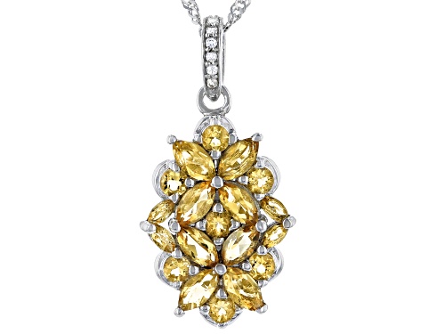 Photo of 2.51ctw Mixed Shapes Golden Citrine With 0.10ctw White Zircon Rhodium Over Silver Pendant With Chain
