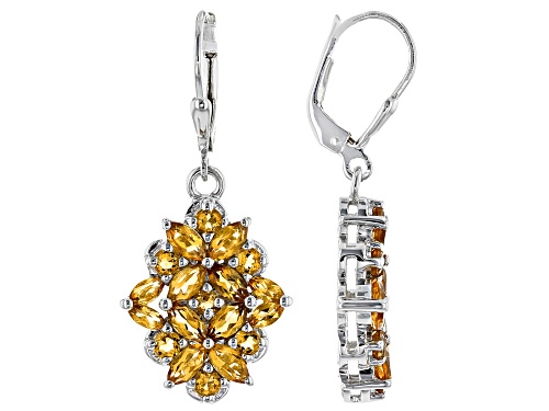 3.60ctw Mixed shape Golden Citrine Rhodium Over Sterling Silver Dangle Earrings