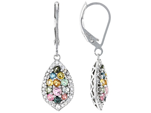 0.89ctw Multi-color Tourmaline With 0.42ctw White Zircon Rhodium Over Silver Dangle Earrings