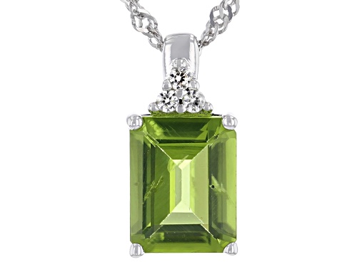 2.17ct Manchurian Peridot(TM) With .05ctw White Zircon Rhodium Over Silver Pendant With Chain
