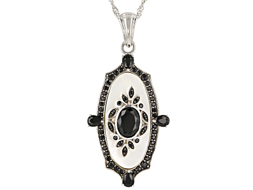 Oval Mother-of-Pearl with 2.73ctw Black Spinel Rhodium Over Silver Pendant With 18" Chain