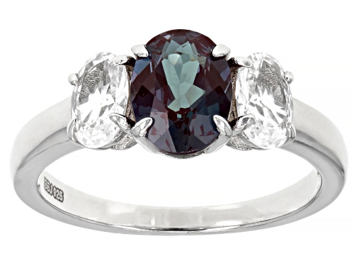 Photo of 1.27ct Oval Lab Alexandrite With 0.85ctw Lab White Sapphire Rhodium Over Sterling Silver Ring - Size 9
