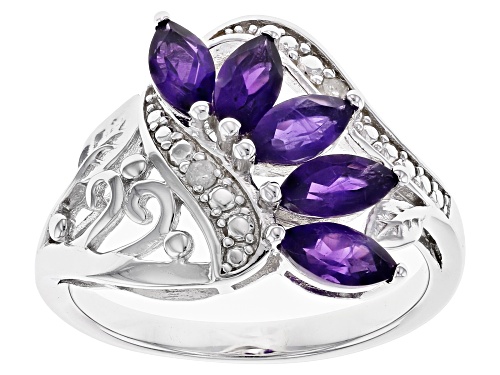 Photo of 0.89ctw Marquise African Amethyst With 0.01ctw White Diamond Accent Rhodium Over  Silver Ring - Size 7