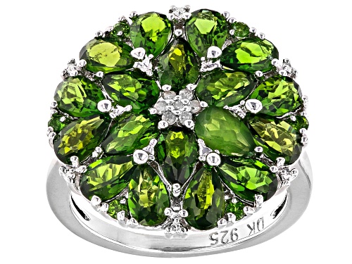 Photo of 3.62ctw Mixed shape Chrome Diopside With 0.03ctw Diamond Accent Rhodium Over Silver Ring - Size 8