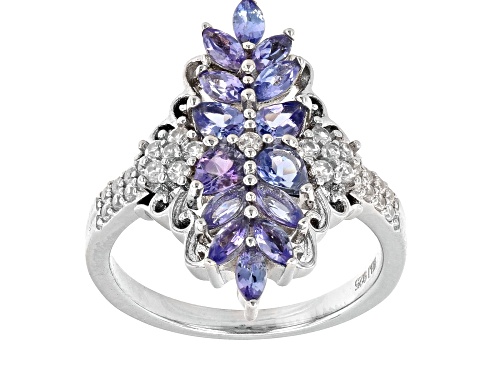 Photo of .83ctw Marquise And .51ctw Pear Tanzanite With .41ctw Round White Zircon Rhodium Over Silver Ring - Size 7