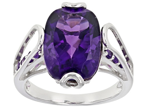 Photo of 5.53ct Cushion And 0.27ctw Round African Amethyst Rhodium Over Sterling Silver Ring - Size 8