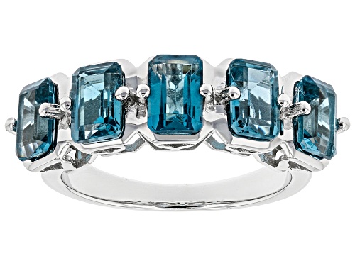 Photo of 3.19ctw Rectangular Octagonal London Blue Topaz Rhodium Over Sterling Silver Ring - Size 8
