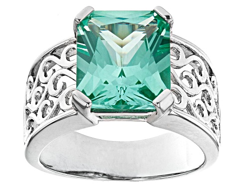 Photo of 5.80ct Rectangular Octagonal Lab Created Green Spinel Rhodium Over Sterling Silver Solitaire Ring - Size 8