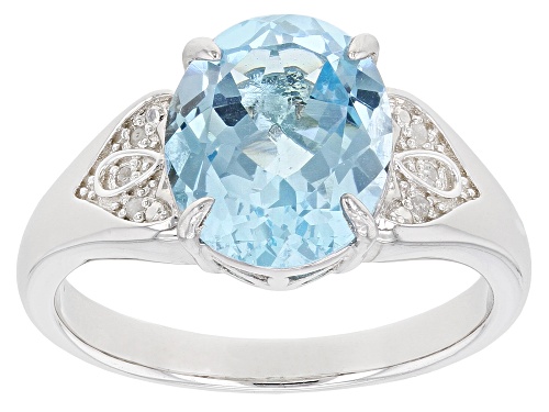 Photo of 3.60ct Oval Glacier Topaz(TM) and 0.02ctw Round White Diamond Accent Rhodium Over Silver Ring - Size 9