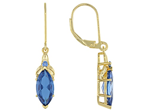 Photo of 3.18ctw Marquise & 0.09ctw Round Lab Created Blue Spinel 18k Yellow Gold Over Silver Dangle Earrings