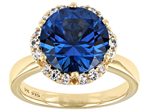 Photo of 3.70ct Round Lab Blue Spinel and 0.29ctw Lab White Sapphire 18K Yellow Gold Over Silver Ring - Size 8