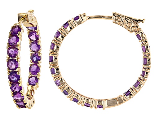 7.23ctw Round African Amethyst 18k Yellow Gold Over Silver Inside/Outside Hoop Earrings
