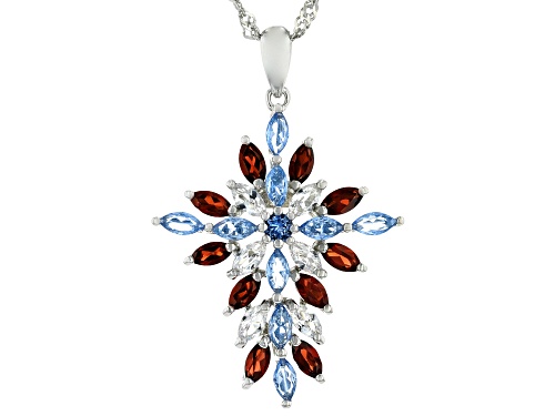 Photo of 0.61ctw Lab Blue Spinel, .48ctw Lab Sapphire With .94ctw Garnet Rhodium Over Silver Pendant Chain