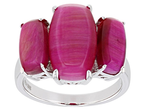 Photo of 14X7mm, 10X5mm Pink Tiger's Eye Rhodium Over Sterling Silver Ring - Size 8