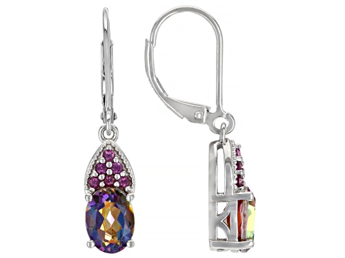 Photo of 1.83ctw Northern Lights Quartz(TM) and .23ctw Rhodolite Rhodium Over Sterling Silver Dangle Earrings