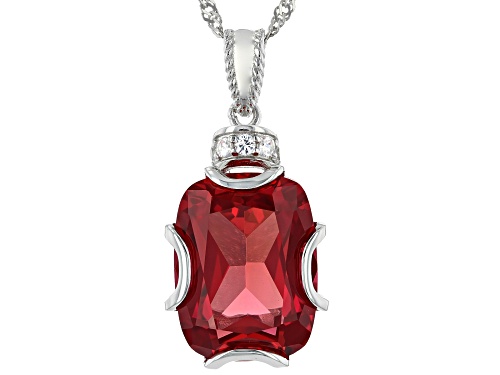 Photo of 11.05ct Lab Padparadscha Sapphire With 0.08ctw Lab White Sapphire Rhodium Over Silver Pendant/Chain