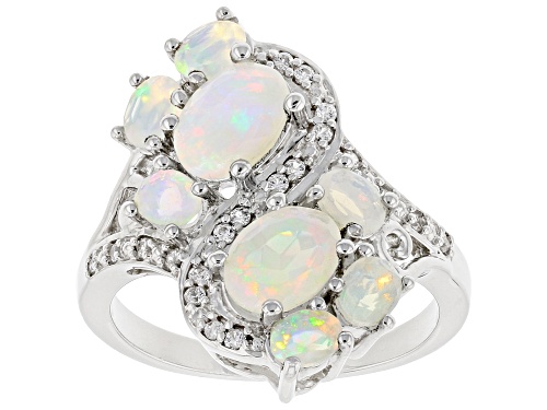 Photo of 1.58ctw Oval Ethiopian Opal With .16ctw Round White Zircon Rhodium Over Sterling Silver Ring - Size 7