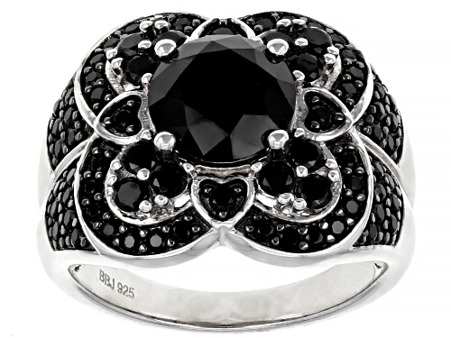 3.38ctw Round Black Spinel Rhodium Over Sterling Silver Ring - Size 7