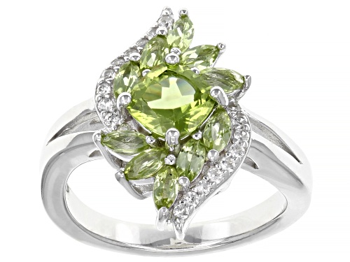 Photo of 1.56ctw Manchurian Peridot(TM) and 0.20ctw White Zircon Rhodium Over Sterling Silver Ring - Size 9