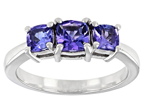 Photo of 1.14ctw Square Cushion Tanzanite Rhodium Over Sterling Silver 3-Stone Ring - Size 8