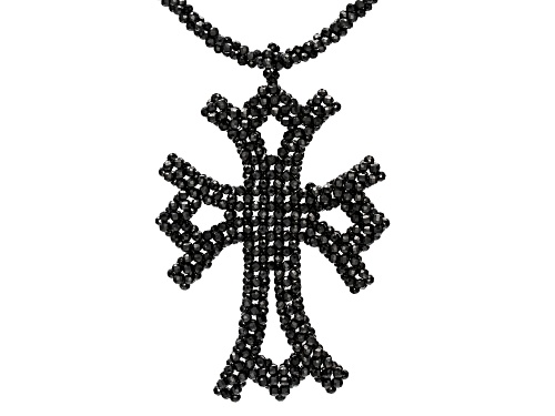 2.3-2.7mm Rondelle Black Spinel Rhodium Over Sterling Silver Cross Necklace - Size 18
