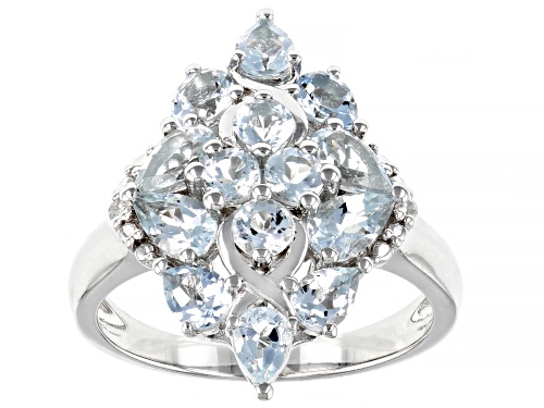 Photo of 1.80ctw Mixed Shapes Aquamarine With 0.01ctw White Diamond Accent Rhodium Over  Silver Cluster Ring - Size 10