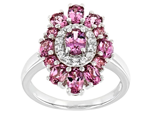 Photo of 1.98ct Oval And 0.31ctw Round Blush Color Garnet and .33ctw White Zircon Rhodium Over Silver Ring - Size 8