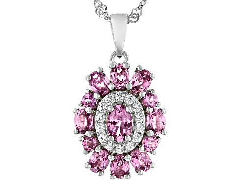 2.16ctw Mixed Shape Blush Color Garnet and 0.33ctw White Zircon Rhodium Over Silver Pendant Chain
