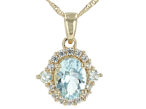 0.85ct Aquamarine With 0.34ctw White Sapphire 10k Yellow Gold Pendant With Chain