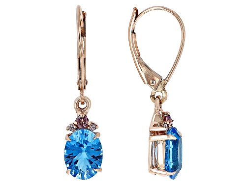 Photo of 2.38ctw Swiss Blue Topaz, 0.09ctw Color Shift Garnet With 0.03ctw Diamond 10k Rose Gold Earrings