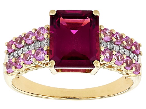 2.30ct Grape Color Garnet With 0.54ctw Pink Sapphire & 0.06ctw White Diamond 10k Yellow Gold Ring - Size 9