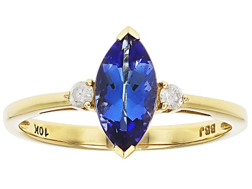 0.90ct Marquise Tanzanite With 0.06ctw Round White Diamond 10k Yellow Gold Ring - Size 10