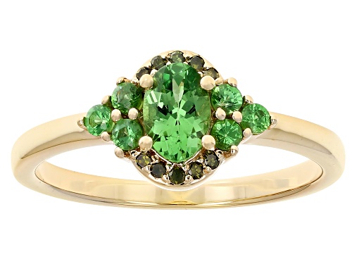 0.69ctw Tsavorite With 0.04ctw Green Diamond 10k Yellow Gold Ring - Size 7