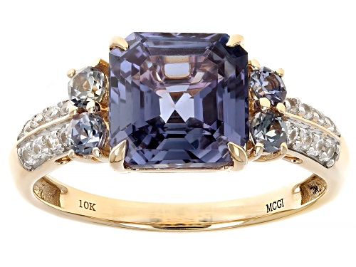 3.33ctw Lab Color Change Sapphire With 0.14ctw Lab White Sapphire 10k Yellow Gold Ring - Size 6