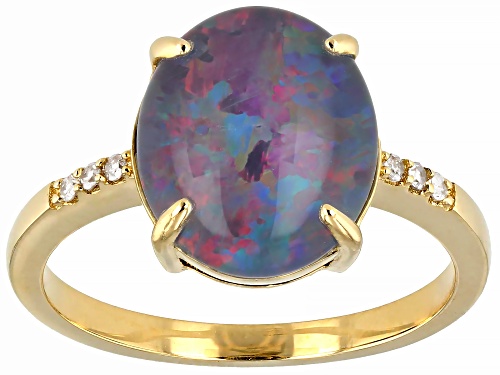 12x10mm Australian Opal Triplet With 0.04ctw White Diamond 10k Yellow Gold Ring - Size 7