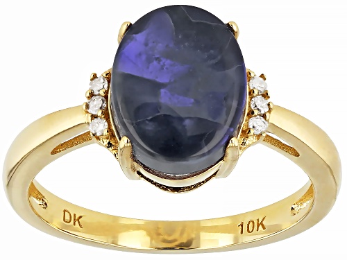 10x8mm Australian Lightning Ridge Opal With 0.04ctw White Diamond 10k Yellow Gold Ring - Size 7