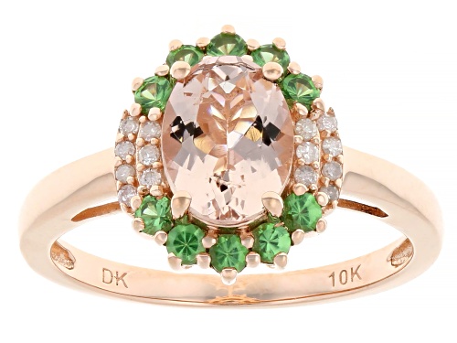 0.94 Cor De Rosa™ Morganite, 0.43ctw Tsavorite, 0.06ctw White Diamond 10k Rose Gold Ring - Size 8
