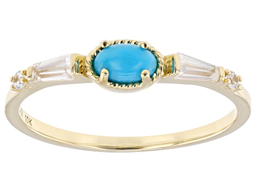 5x3mm Sleeping Beauty Turquoise With 0.21ctw White Zircon 10k Yellow Gold Ring - Size 6