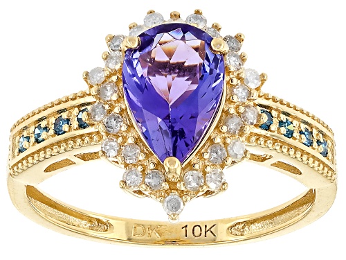 1.00ct Tanzanite With 0.06ctw Blue And 0.19ctw White Diamond 10k Yellow Gold Ring - Size 6