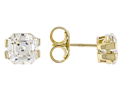 4.83ctw Asscher Cut Strontium Titanate 10k Yellow Gold Earrings