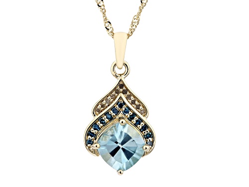 Photo of 1.40ct Blue Zircon With 0.06ctw Blue And 0.03ctw White Diamond 10k Yellow Gold Pendant With Chain